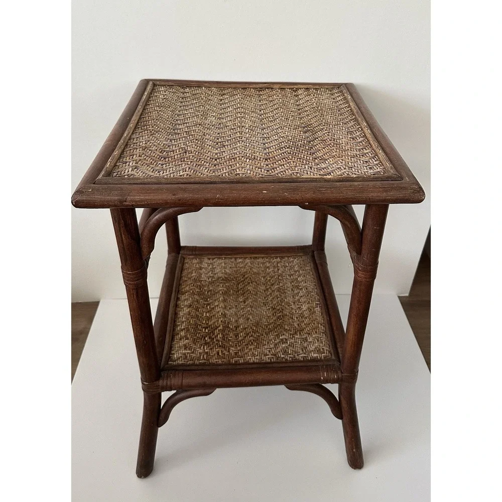 1980 bamboo & Cane Colonial Style- Bombay Company End Table W/ Shelf